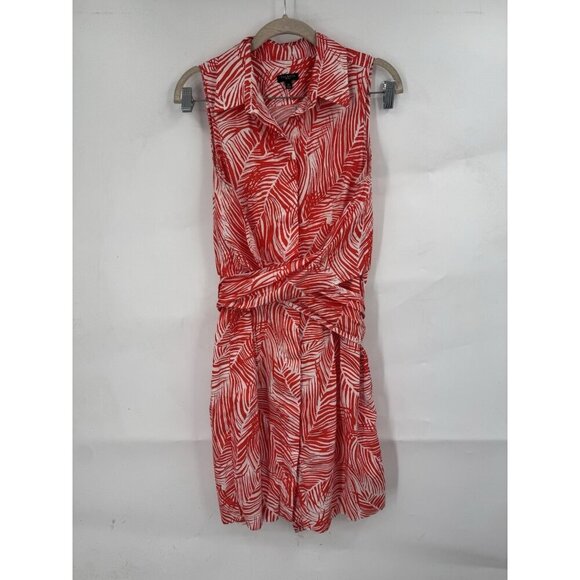 Talbots Button Tropical Palm Dress Women 8P Red White Mini Preppy Resortwear - Picture 1 of 8